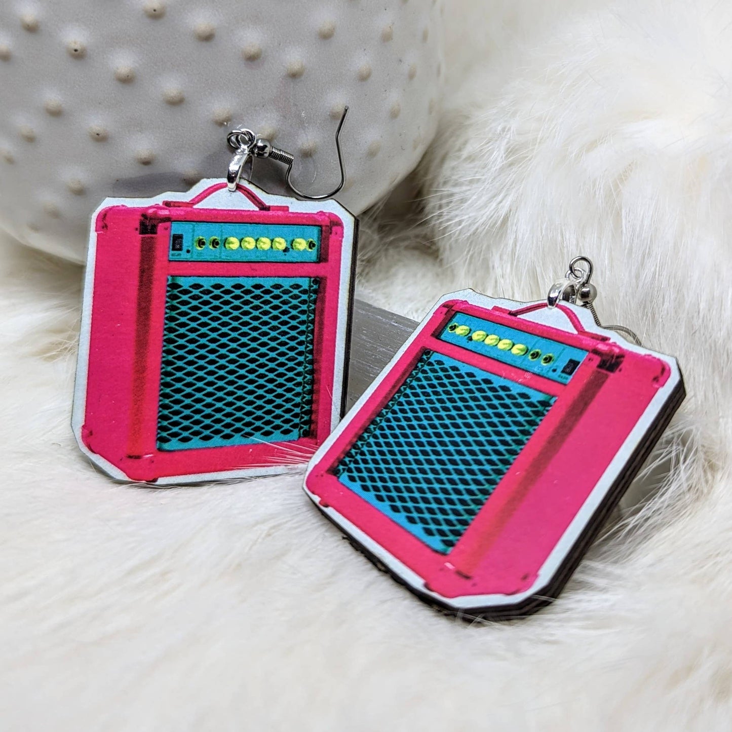 Iamsonotcool - Pink Guitar Amp Earrings Wood Earrings
