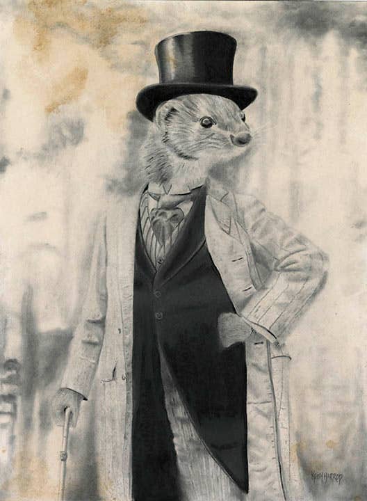 Keith Harrop - Pencil Art - Postcard. Weasel.