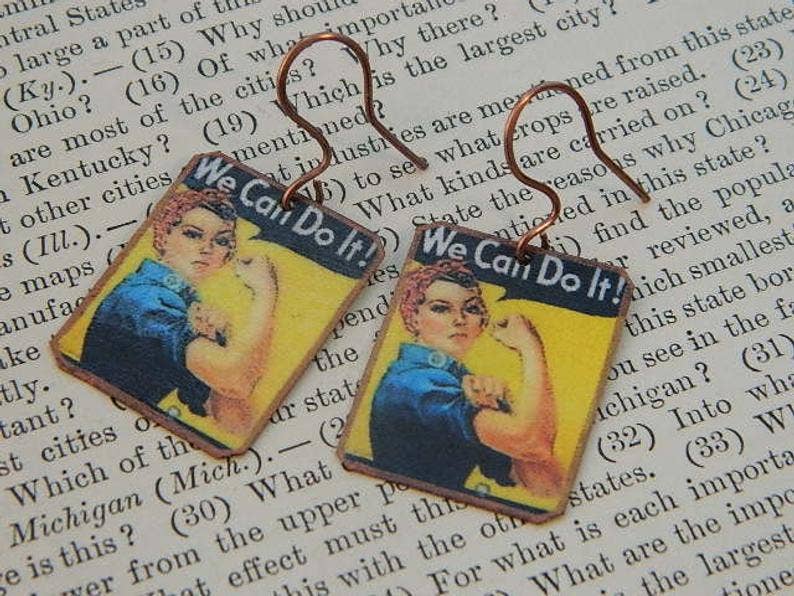 Sarah Collins Studio - Rosie the Riveter Earrings We Can Do It!