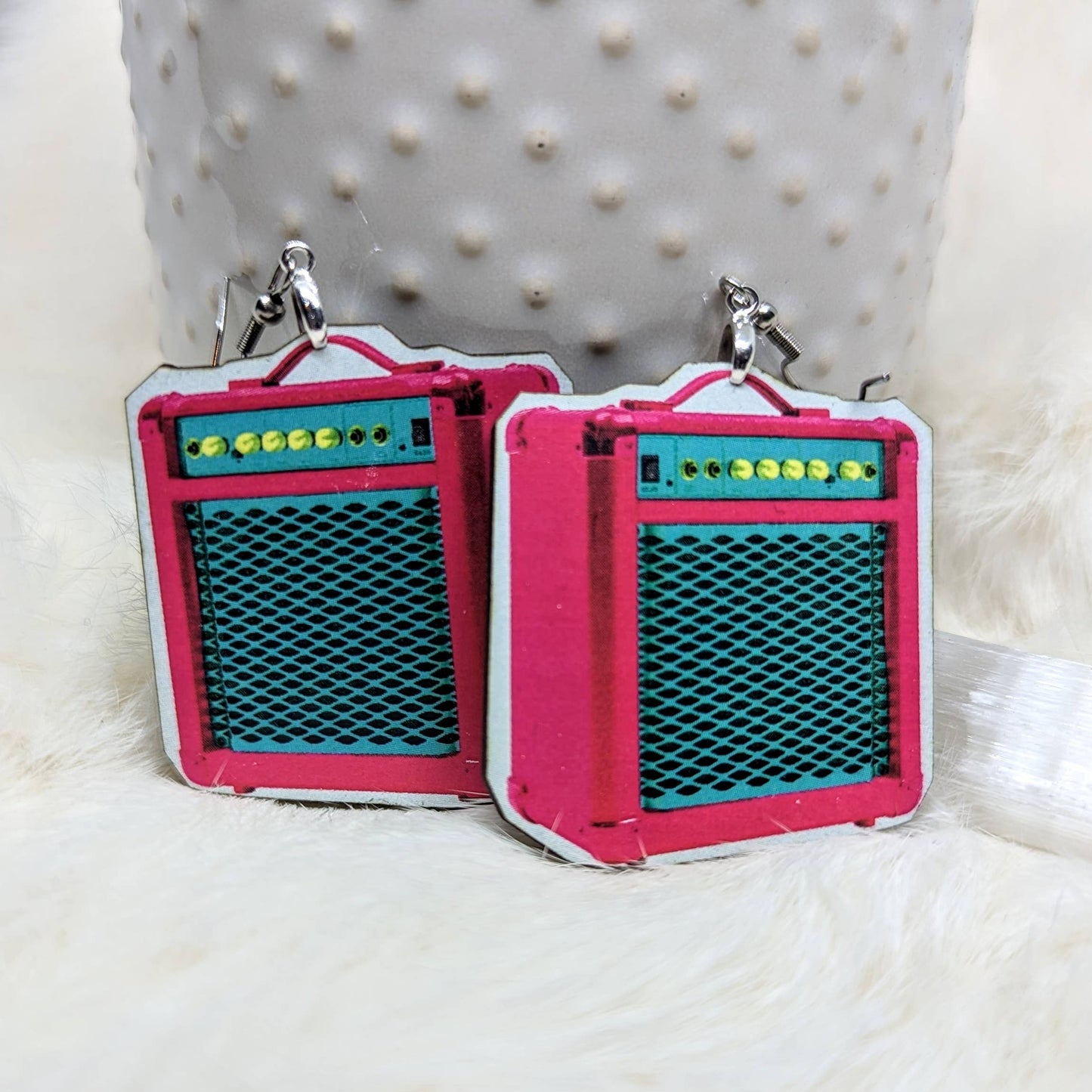 Iamsonotcool - Pink Guitar Amp Earrings Wood Earrings