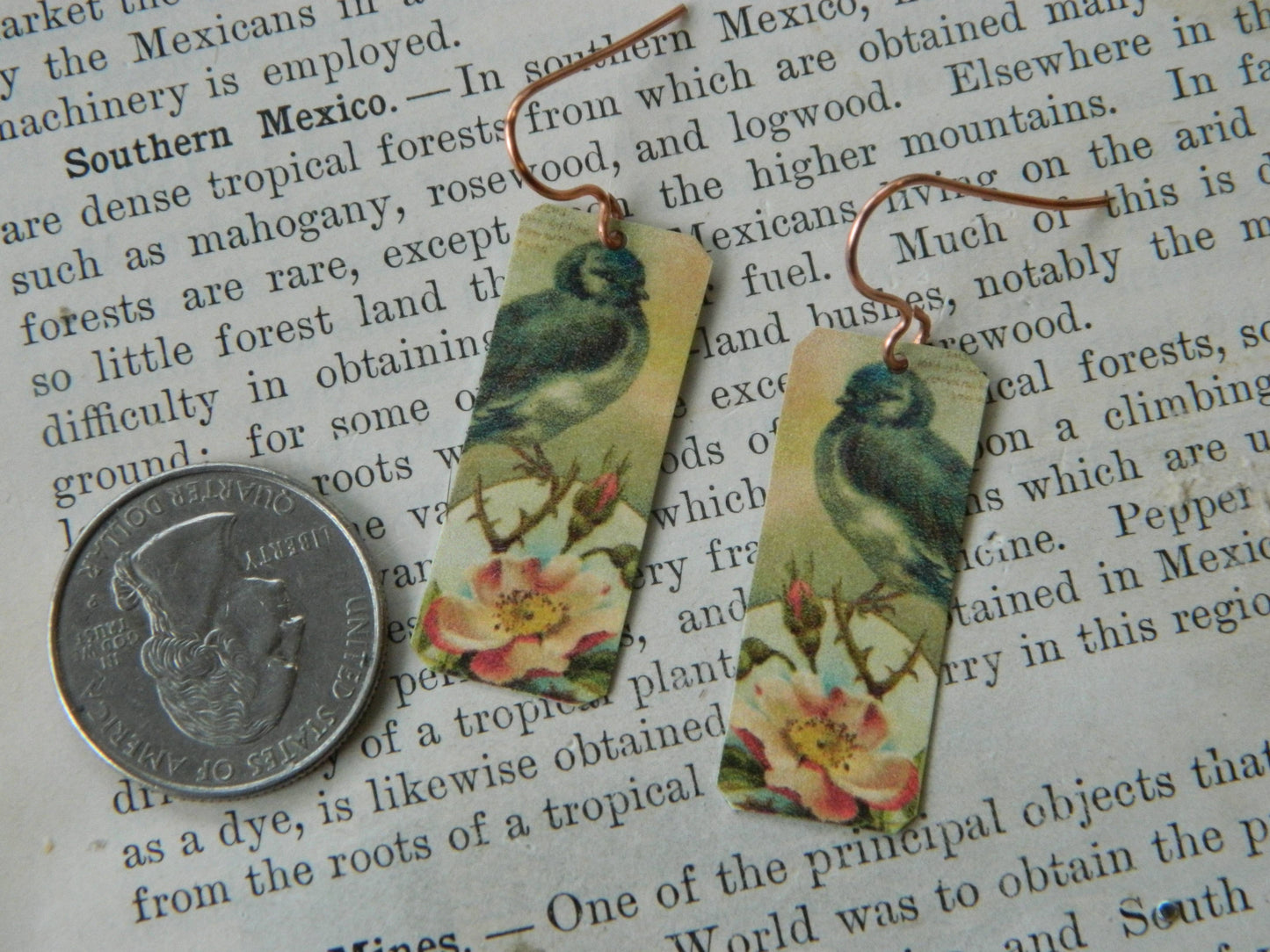 Sarah Collins Studio - Earrings Spring Bird Fluffy Blue Bird W/ Flower