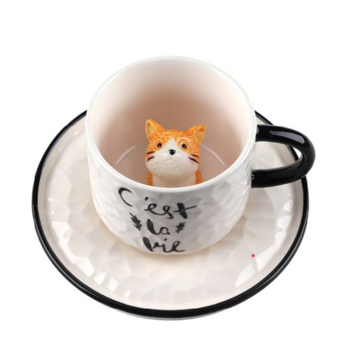Green Pastures Wholesale - Adorable Ceramic Cat Cup with Saucers