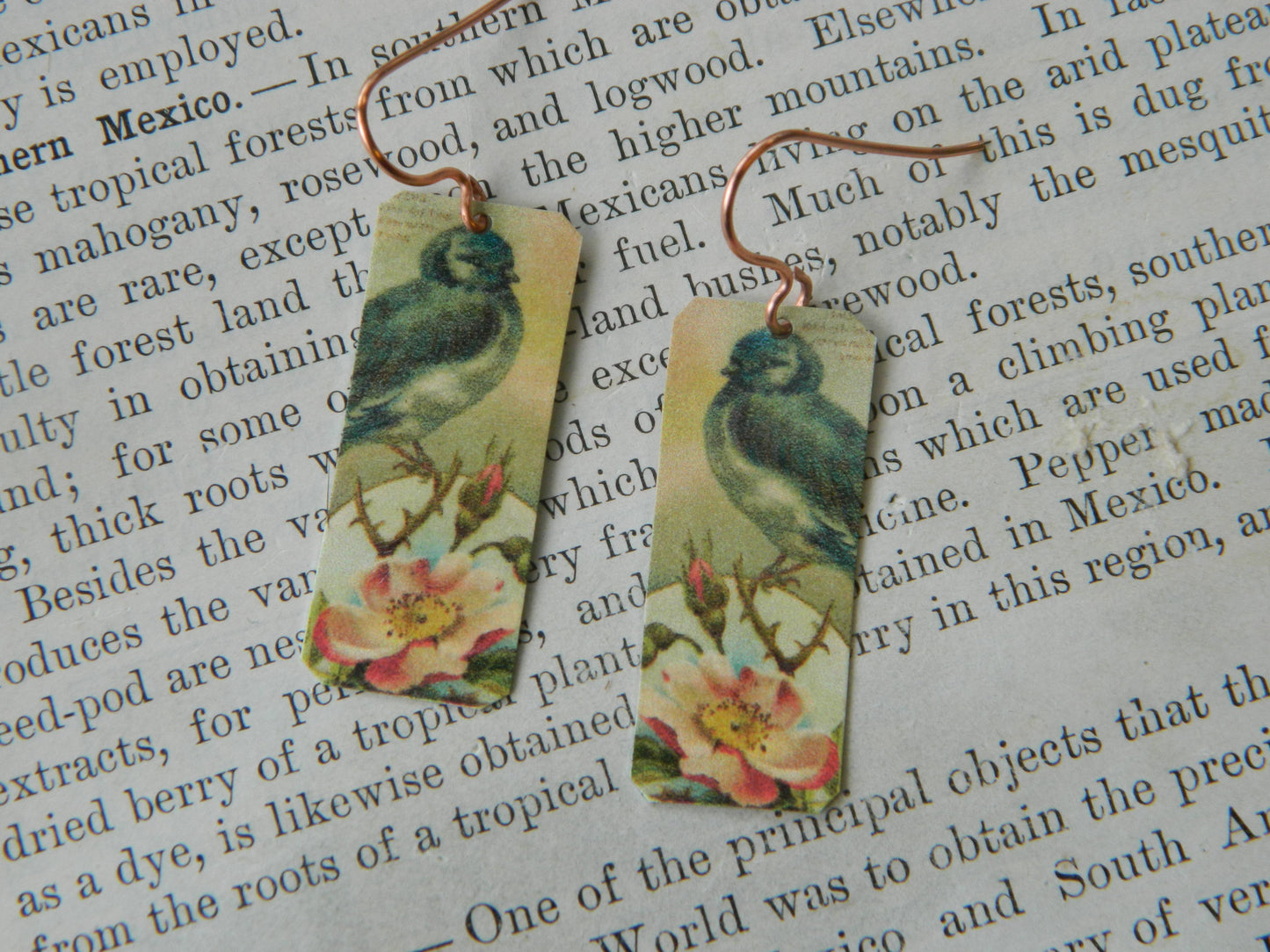 Sarah Collins Studio - Earrings Spring Bird Fluffy Blue Bird W/ Flower
