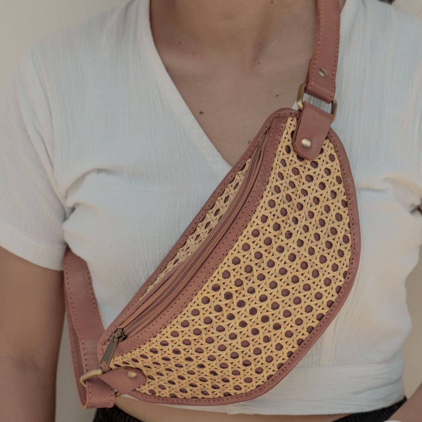Village Thrive - Raja Leather and Cane Sling Bag