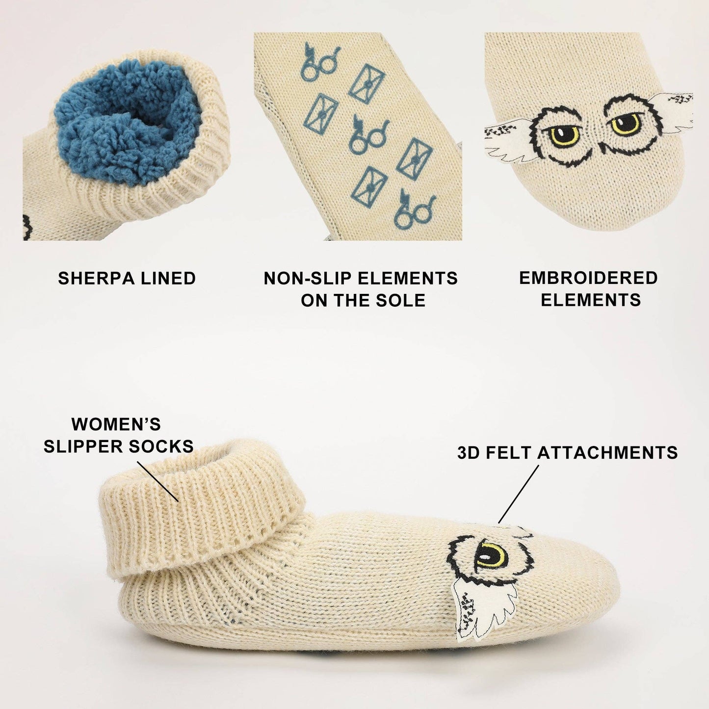 Bioworld Merchandising - Harry Potter Hedwig Big Face Wings Women's Slipper Socks