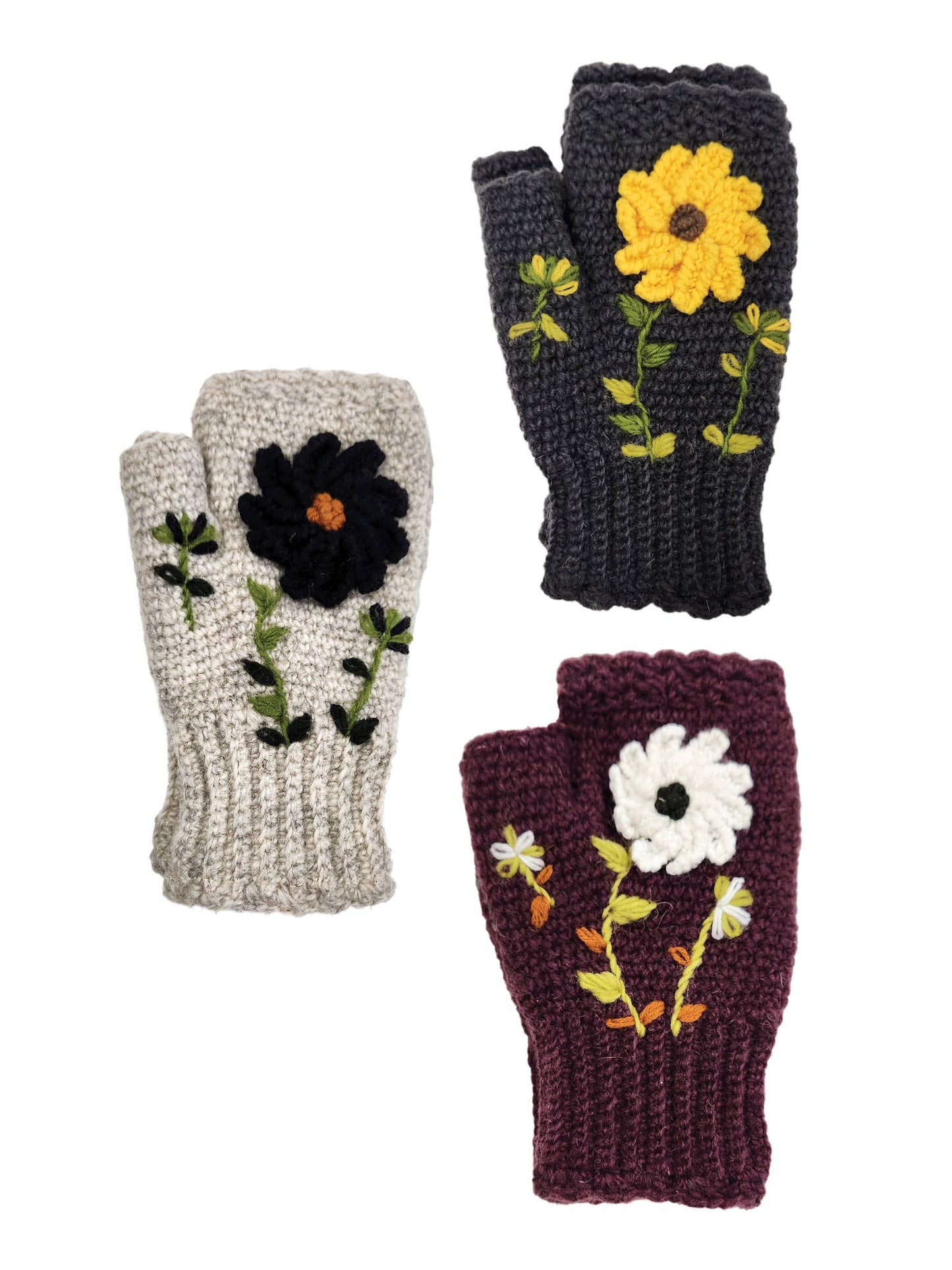 Yak & Yeti - Handmade Crochet Fingerless Floral Gloves