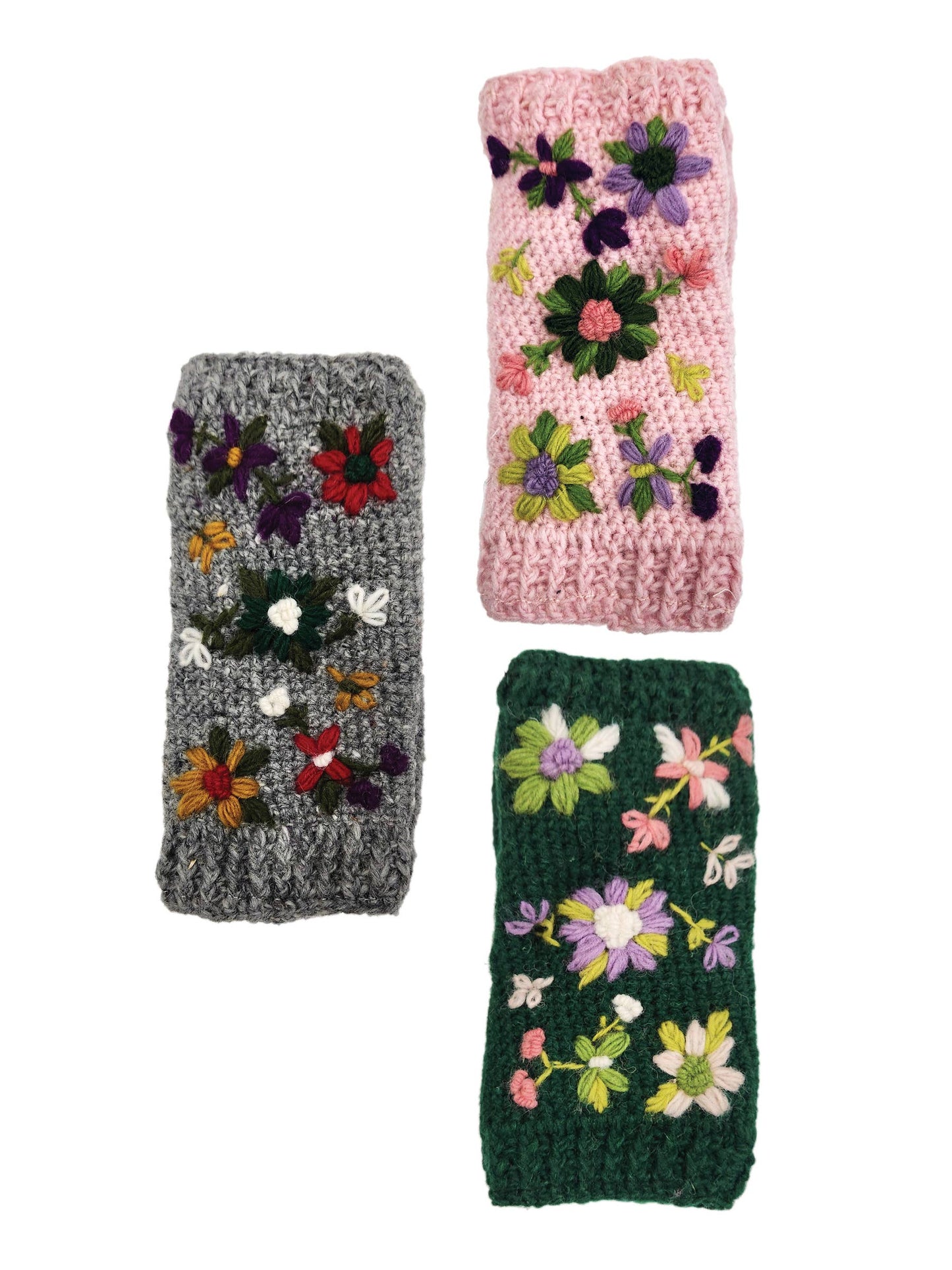 Yak & Yeti - Handmade Knit Fingerless Floral Gloves
