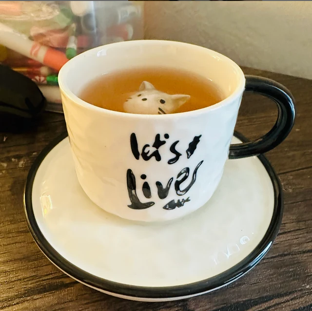 Green Pastures Wholesale - Adorable Ceramic Cat Cup with Saucers