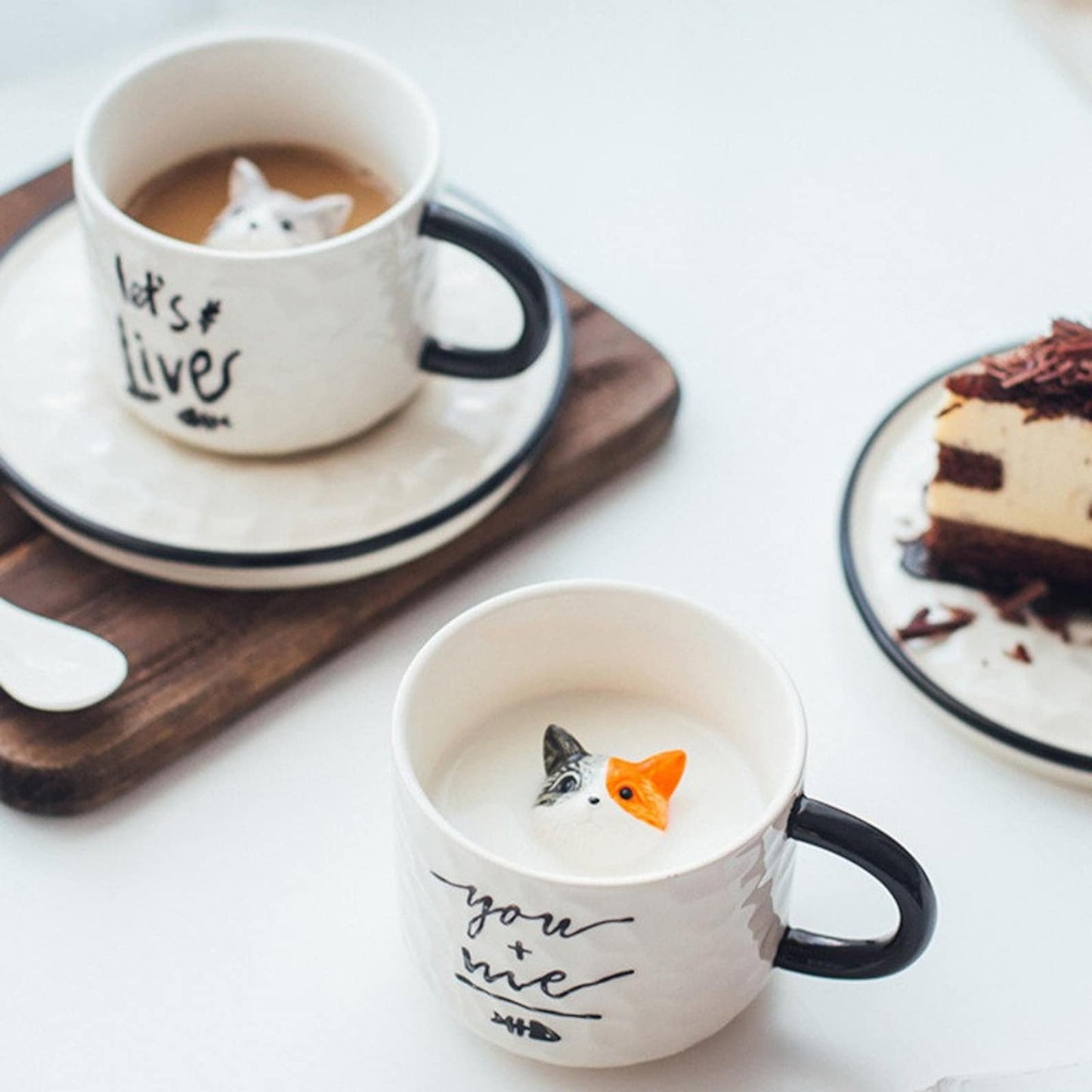 Green Pastures Wholesale - Adorable Ceramic Cat Cup with Saucers