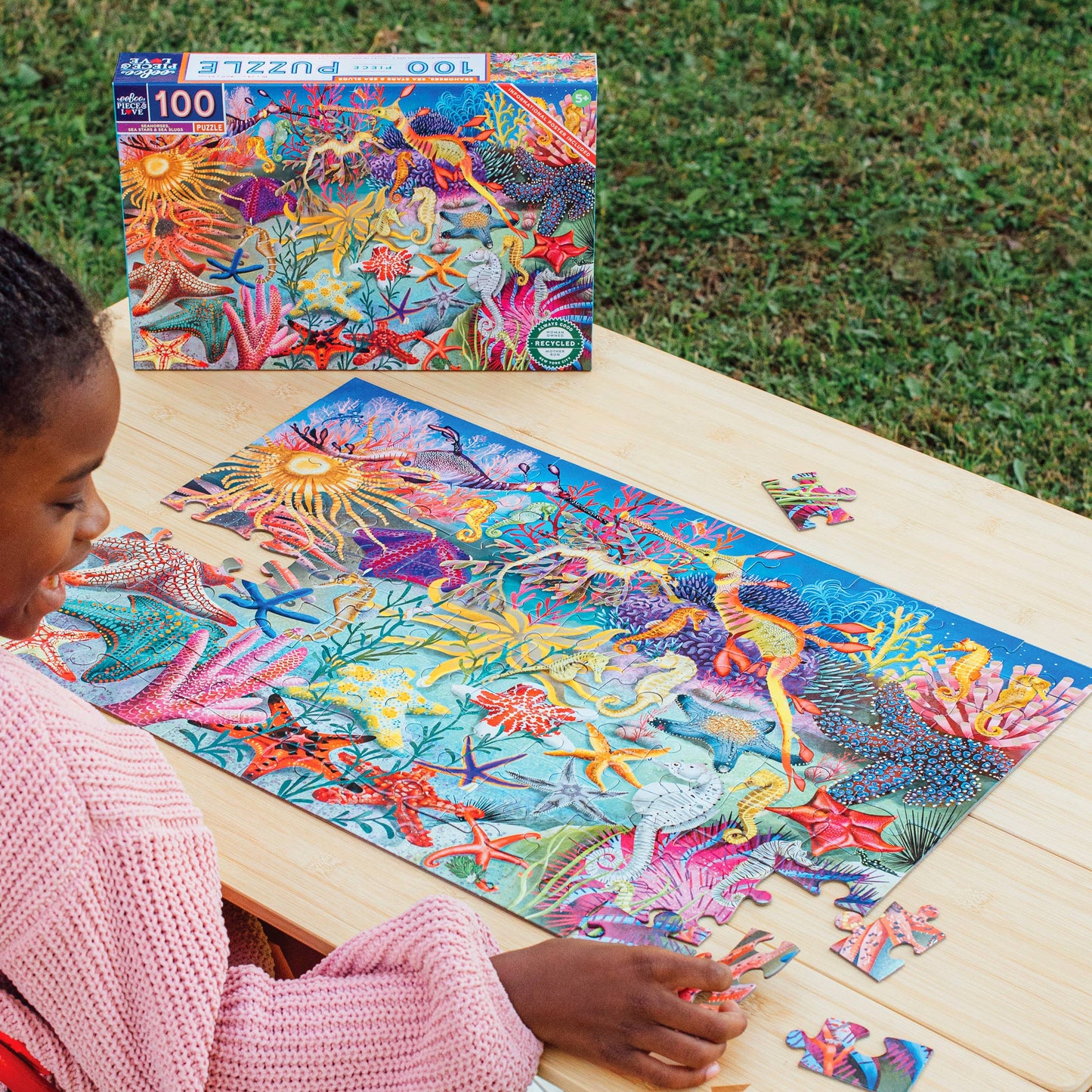 eeBoo - Seahorses, Sea Stars & Sea Slugs 100 Piece Rectangle Puzzle