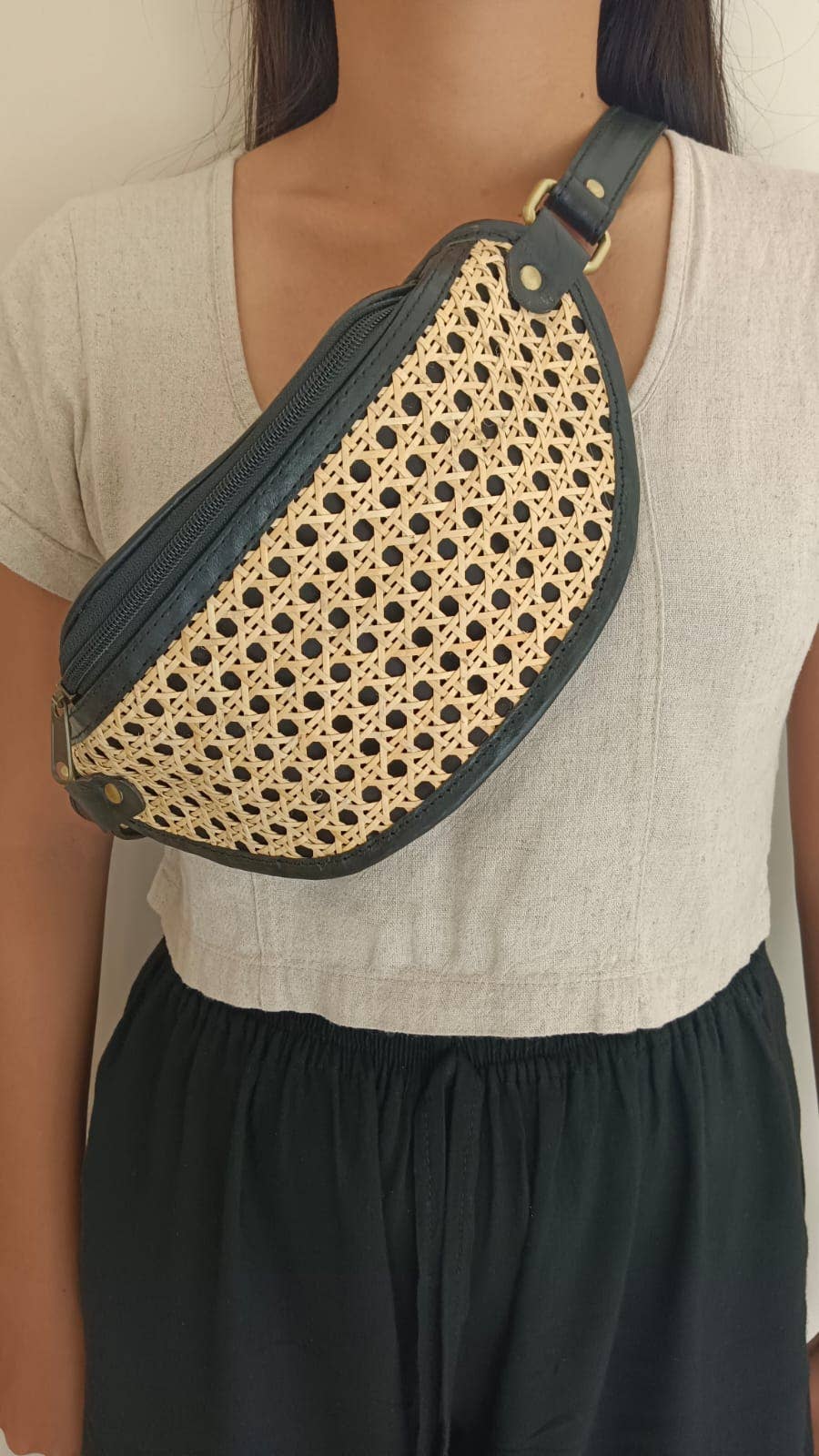 Village Thrive - Raja Leather and Cane Sling Bag