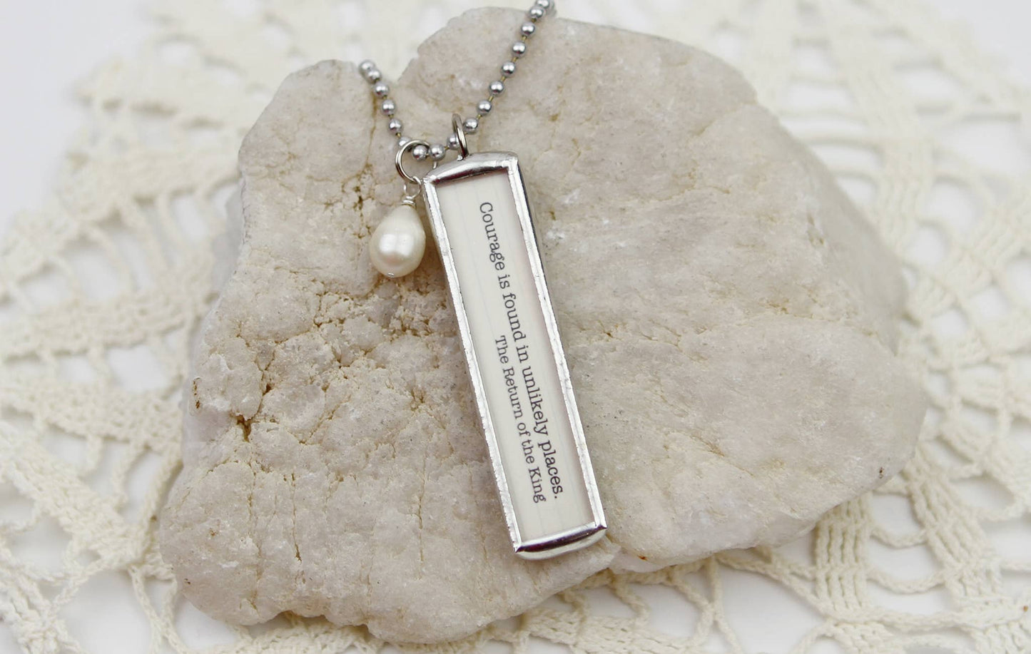 Jennifer Dahl Designs LLC - Tolkien Unlikely Courage Book Quote Charm Necklace