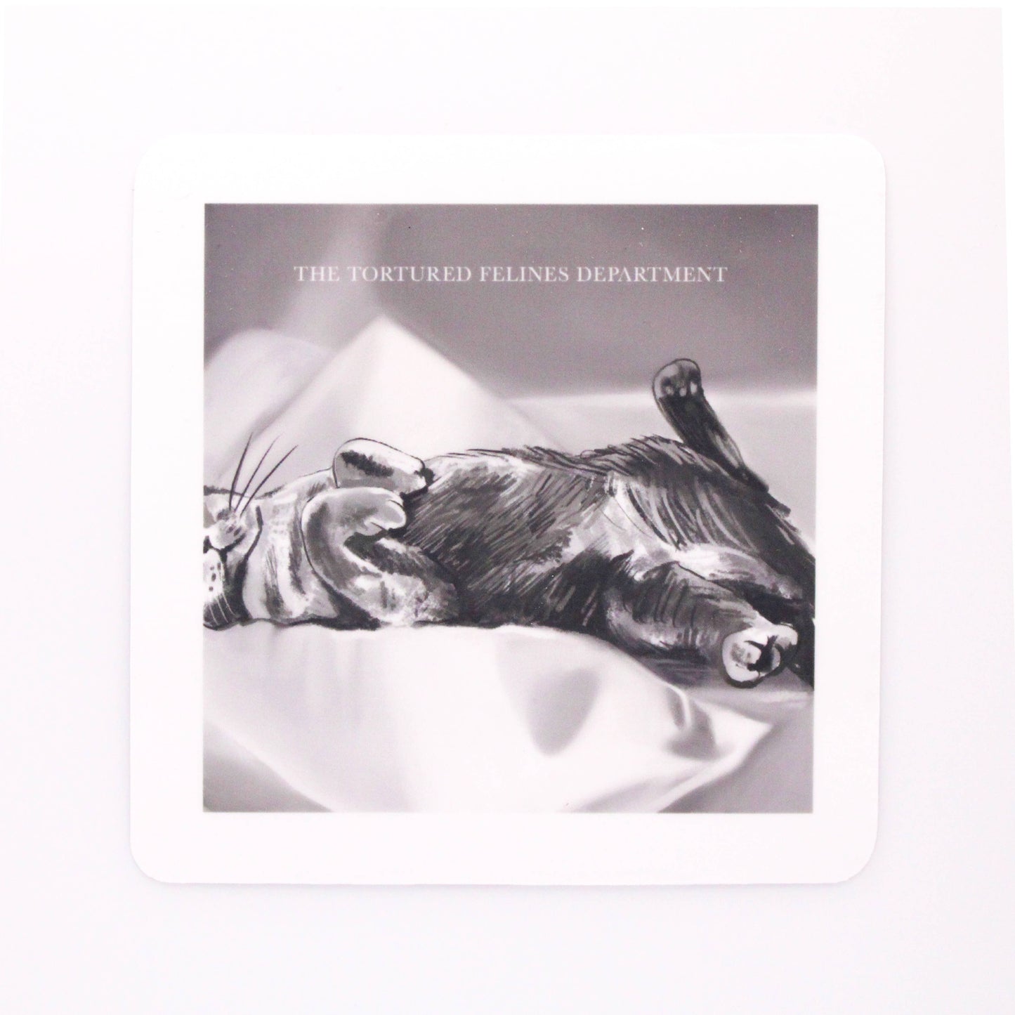 Album cover with a cat illustration and text 'The Tortured Felines Department' on a white background