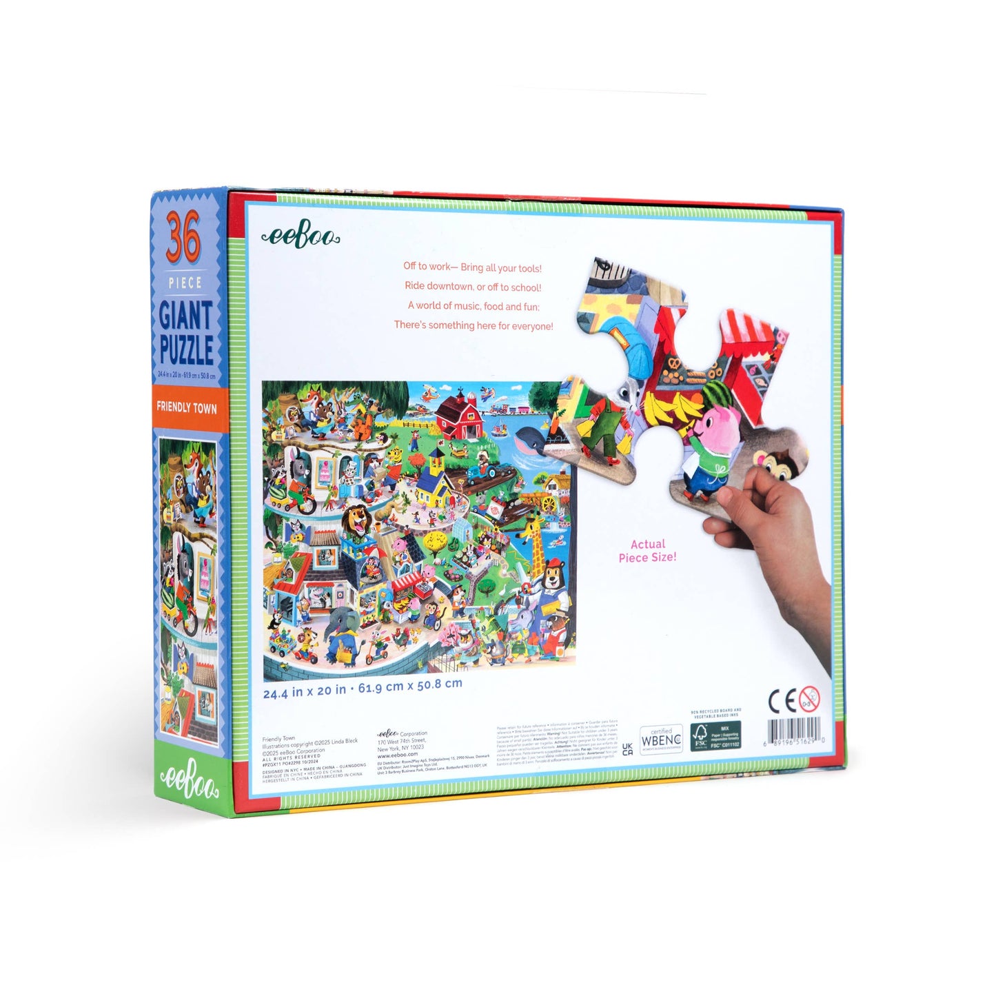 eeBoo - Friendly Town 36 Piece Giant Rectangle Puzzle