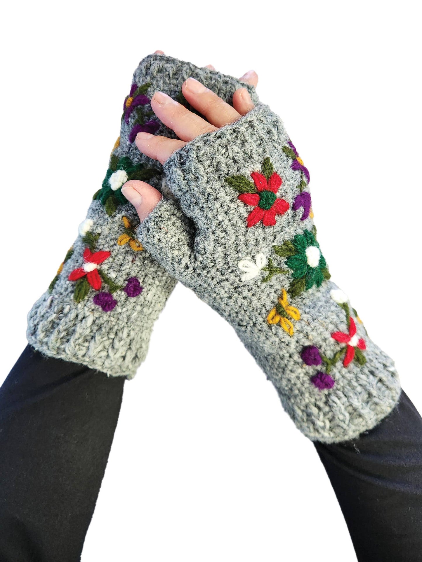 Yak & Yeti - Handmade Knit Fingerless Floral Gloves