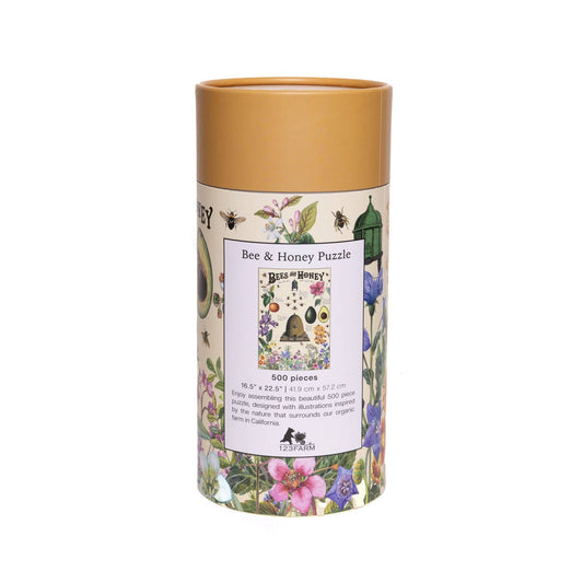 123 Farm - Bees & Honey Puzzle – 500 Pc Tube with Vintage Illustrations