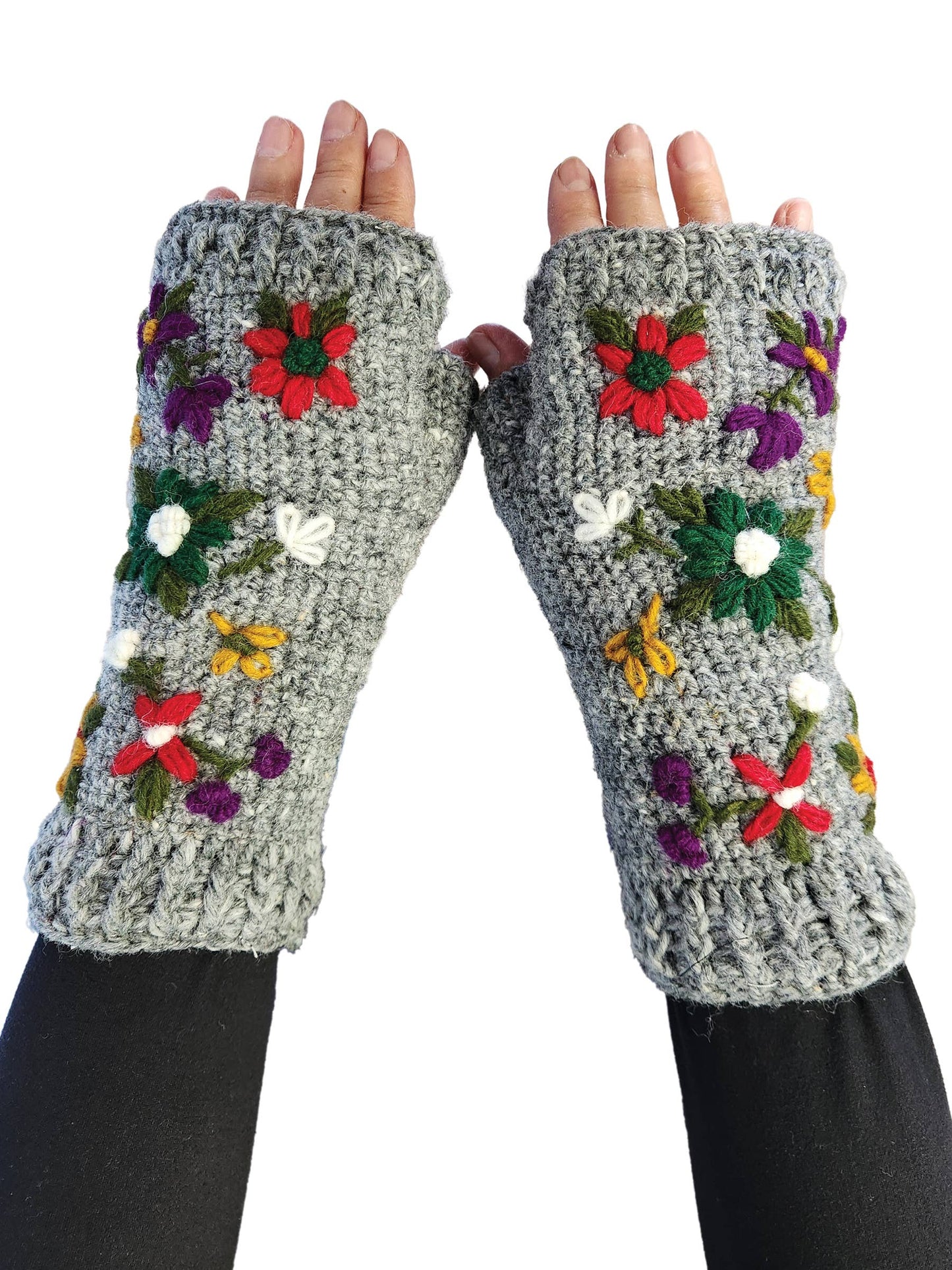 Yak & Yeti - Handmade Knit Fingerless Floral Gloves