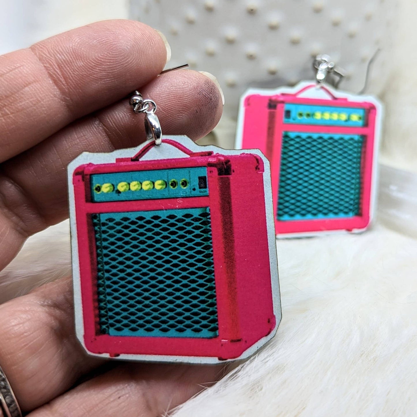 Iamsonotcool - Pink Guitar Amp Earrings Wood Earrings