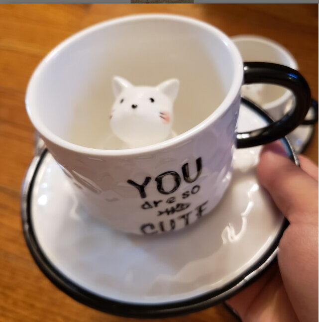 Green Pastures Wholesale - Adorable Ceramic Cat Cup with Saucers