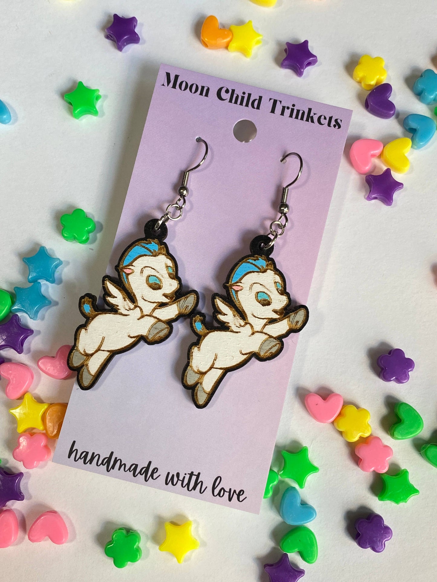 Moon Child Trinkets - Hercules Pegasus Hand Painted Wood Dangle Earrings