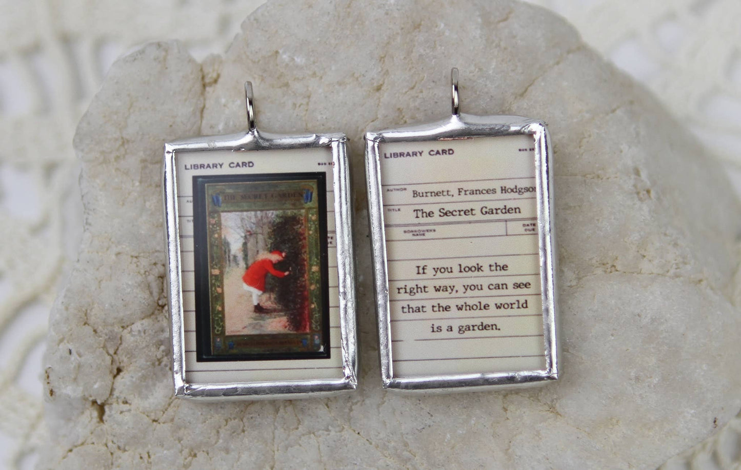 Jennifer Dahl Designs LLC - The Secret Garden Vintage Book Cover Charm Necklace 