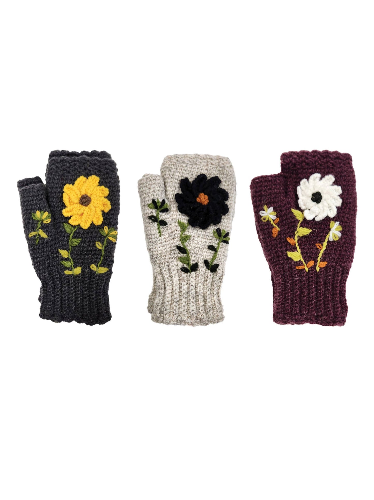 Yak & Yeti - Handmade Crochet Fingerless Floral Gloves