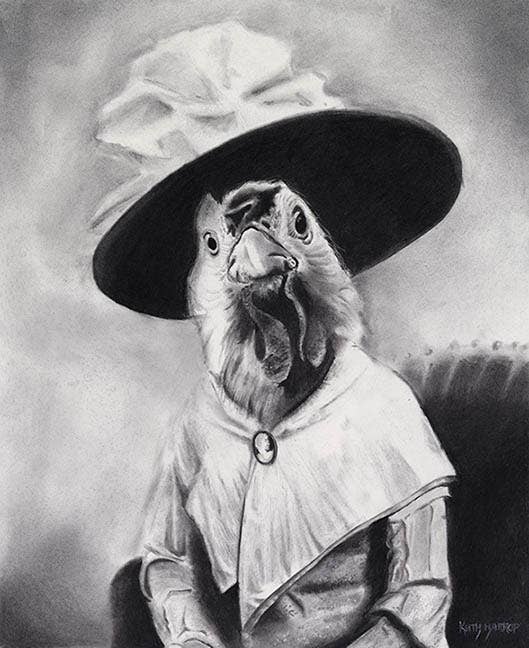 Keith Harrop - Pencil Art - Postcard. - Chicken in Sunday Bonnet