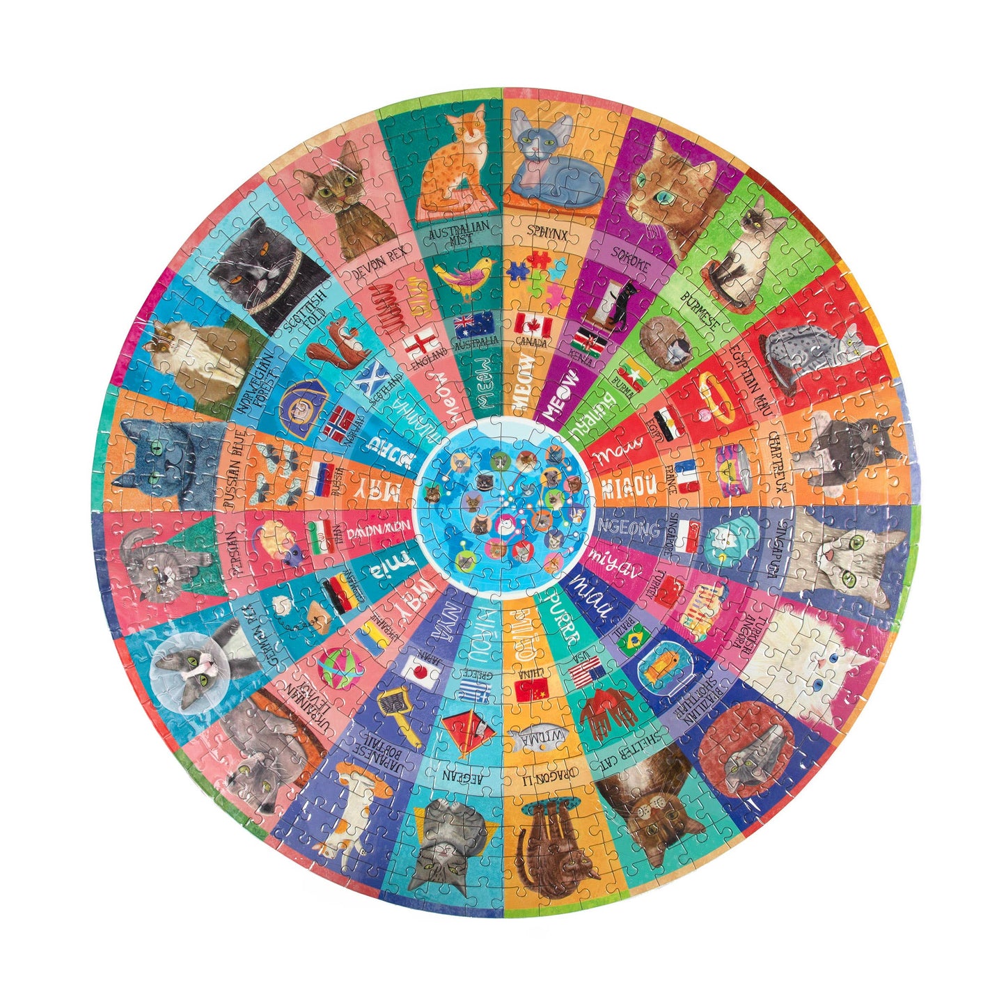 eeBoo - Cats of the World 500 Piece Round Puzzle