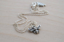 Load image into Gallery viewer, Enchanted Leaves - 18&quot; Teeny Tiny Silver Bumble Bee Charm Necklace
