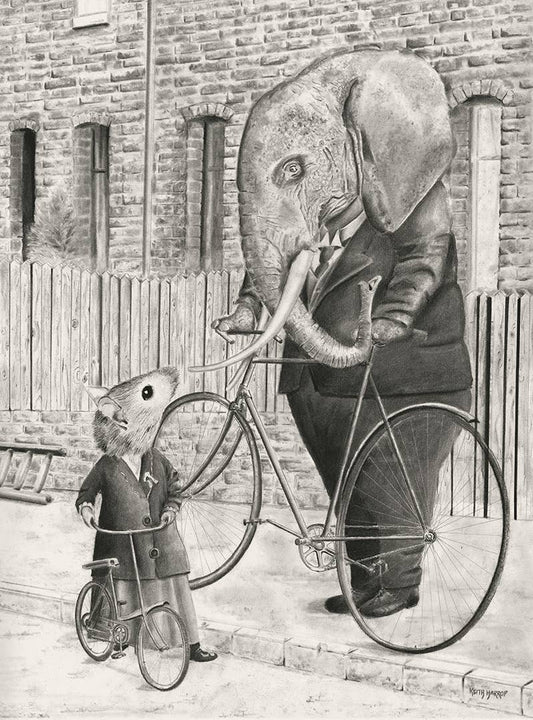 Keith Harrop - Pencil Art - Postcard. Elephant & Mouse. Pencil art, Vintage style