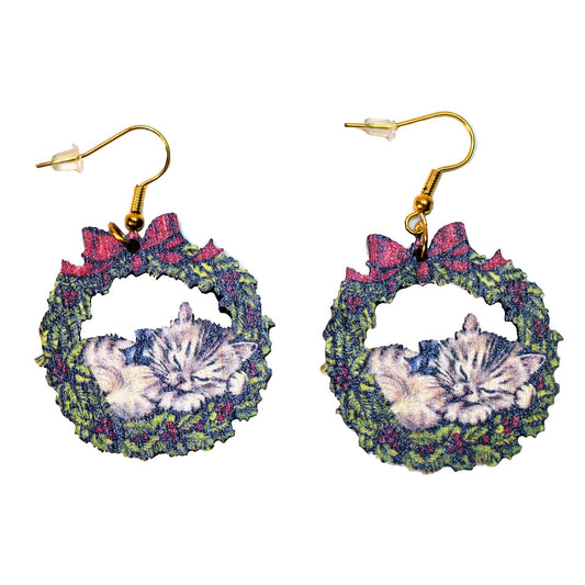 Buy Socks You All - Vintage Cat in Wreath Earrings