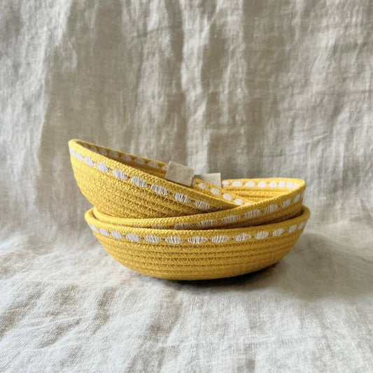 Artwork by Sandra Naufal - Yellow Trinket Rope Bowl with Decorative Stitching