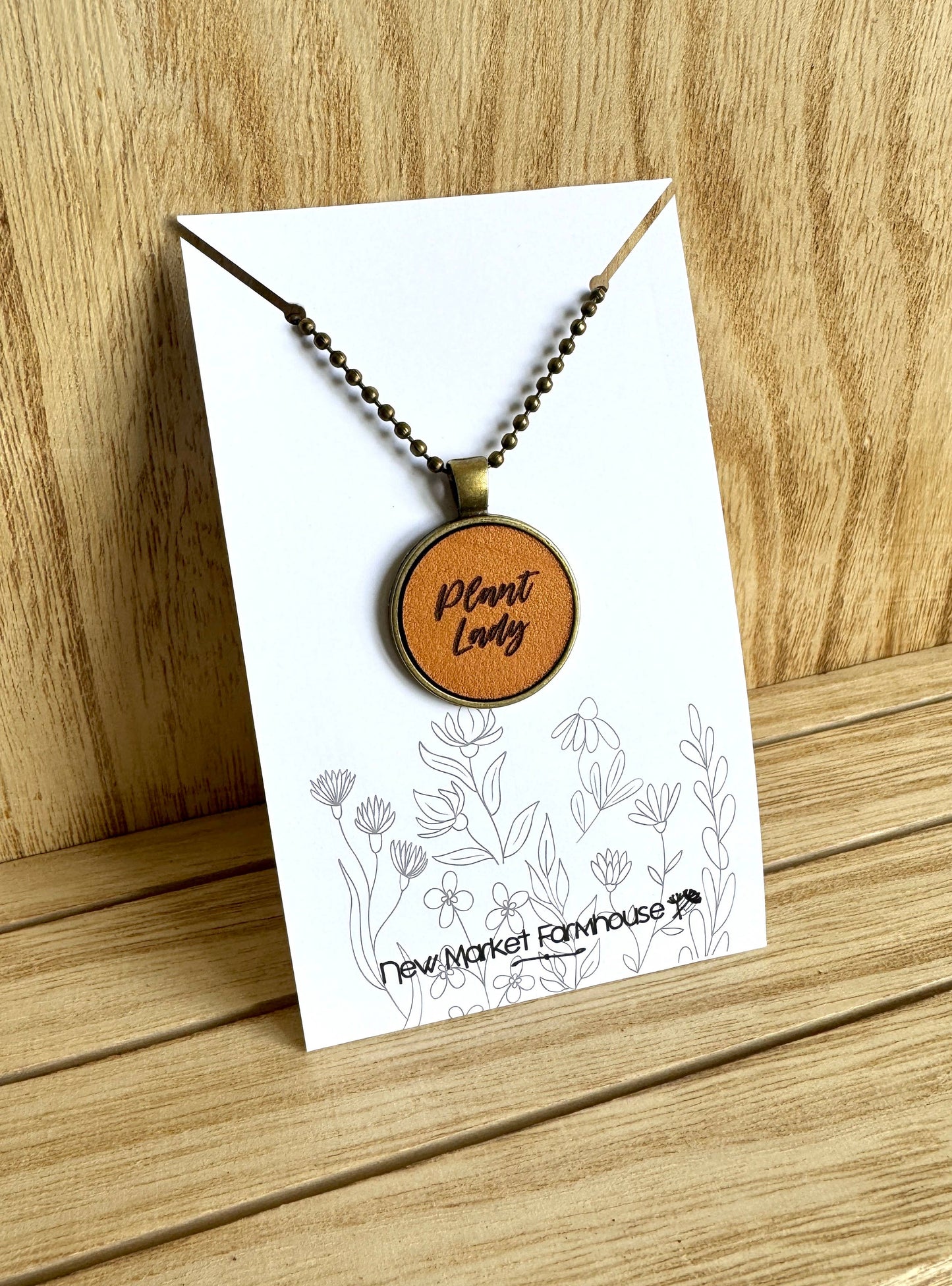 New Market Farmhouse - Plant Lady Necklace - Leather Pendant Necklace