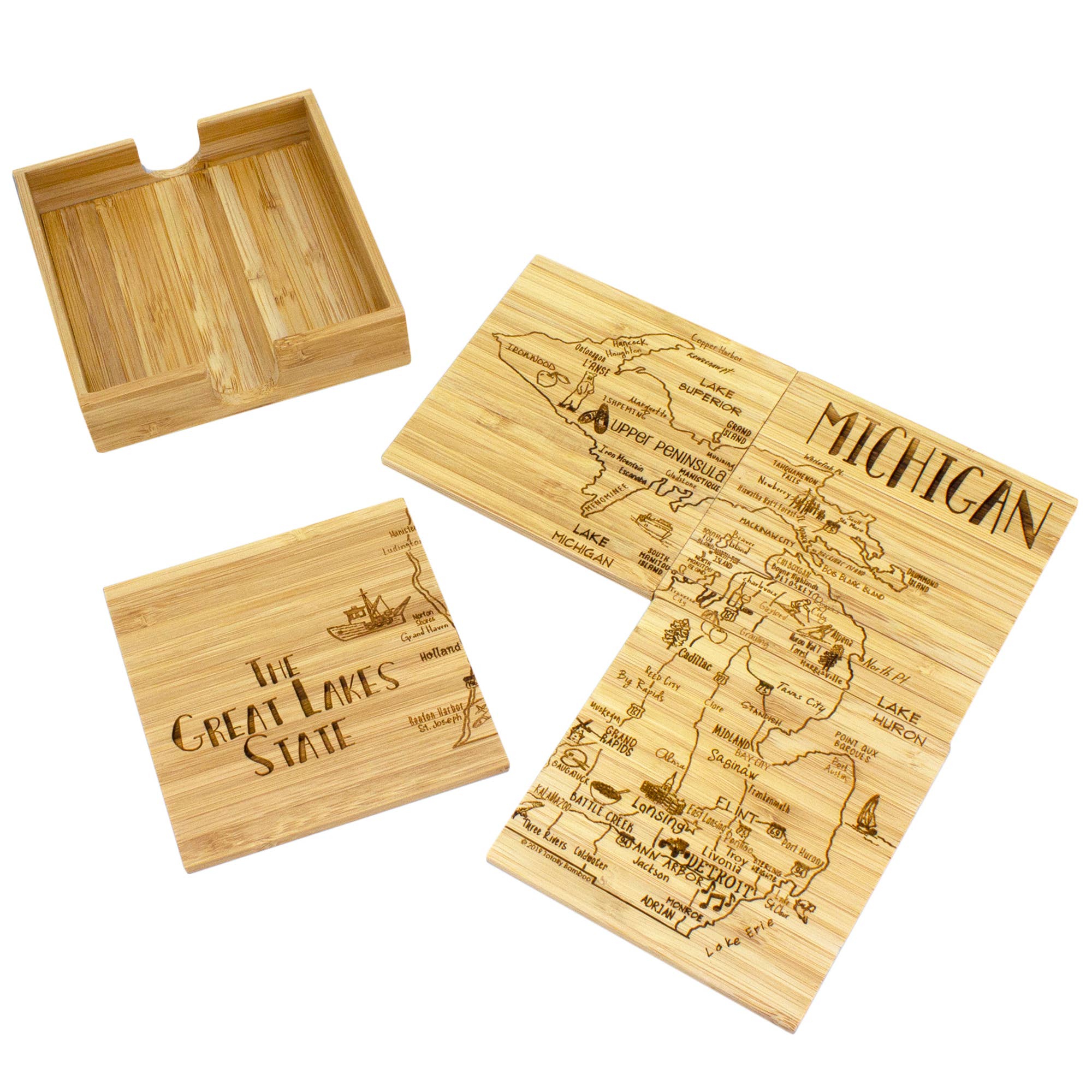 Totally Bamboo - Michigan Puzzle 4-Pc. Coaster Set with Case