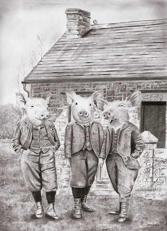 Keith Harrop - Pencil Art - Postcard.  Three Little Pigs.