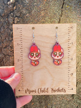 Load image into Gallery viewer, Moon Child Trinkets - Powerpuff Girls Blossom Hand Painted Wood Dangle Earrings
