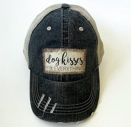 Jana's Flannels - DOG KISSES FIX EVERYTHING DISTRESSED TRUCKER HAT