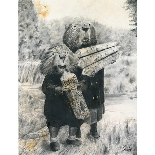 Keith Harrop - Pencil Art - Postcard #49 -  Two Beavers (Siblings)