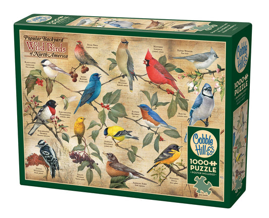 Outset Games and Cobble Hill Puzzles - Popular Backyard Wild Birds of North America 1000pc puzzle