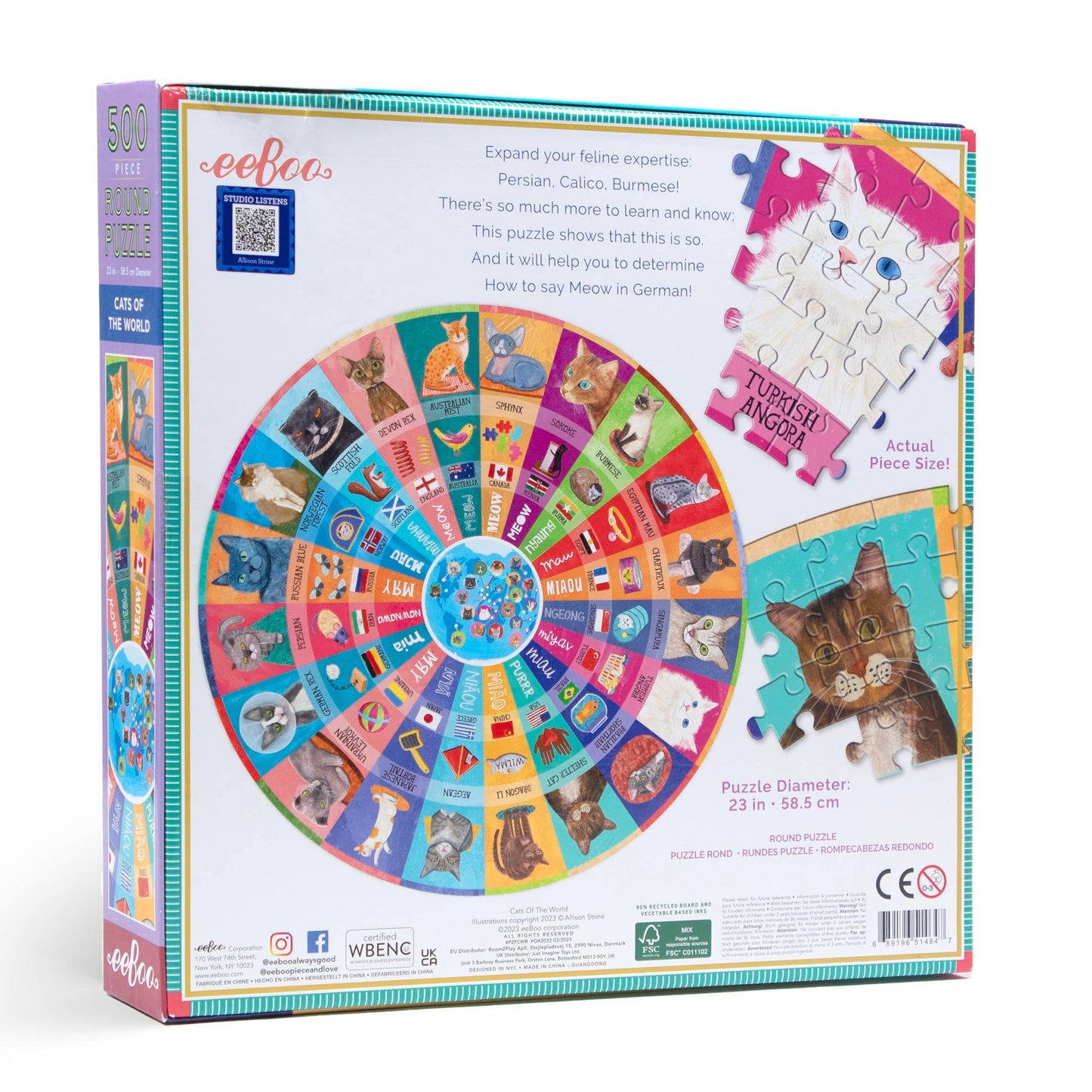 eeBoo - Cats of the World 500 Piece Round Puzzle