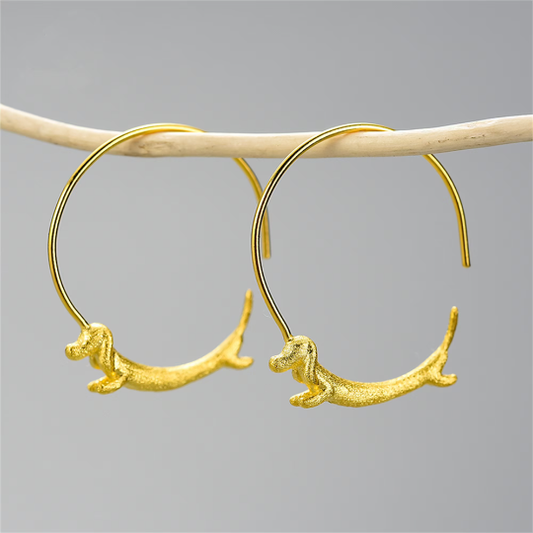 Perimade & Co. LLC - Cute Gold Dachshund Dog Hoop Earrings in 925 Sterling Silver