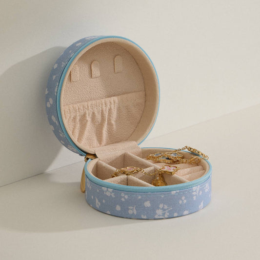 Lilla Haven - Blue Floral Cotton Travel Jewelry Box