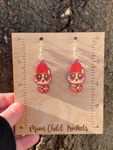 Load image into Gallery viewer, Moon Child Trinkets - Powerpuff Girls Blossom Hand Painted Wood Dangle Earrings
