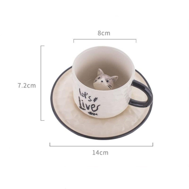 Green Pastures Wholesale - Adorable Ceramic Cat Cup with Saucers