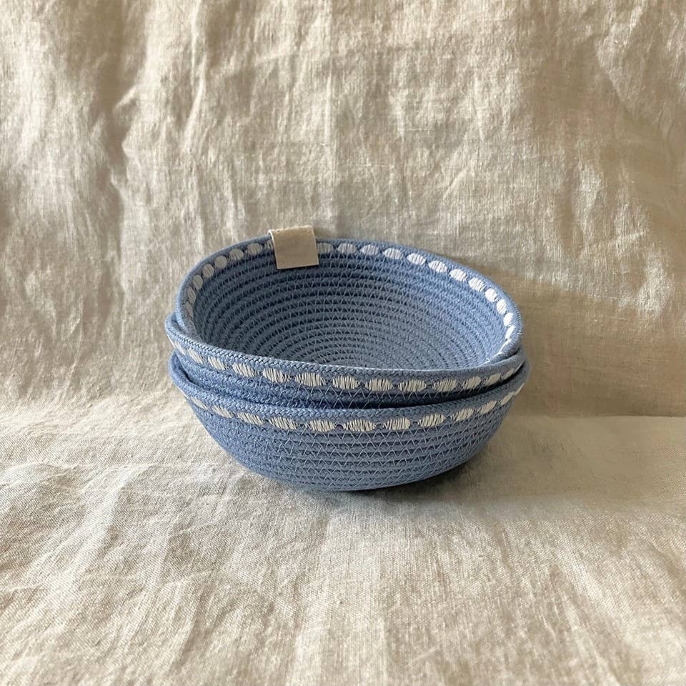 Artwork by Sandra Naufal - Blue Trinket Rope Bowl with Decorative Stitching