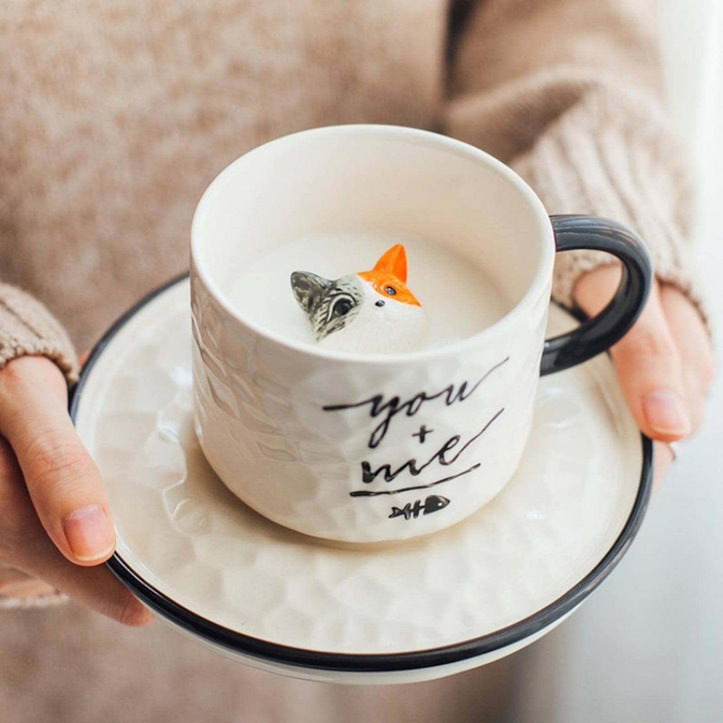 Green Pastures Wholesale - Adorable Ceramic Cat Cup with Saucers