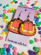 Load image into Gallery viewer, Moon Child Trinkets - Garfield Cat Hand Painted Wood Dangle Earrings
