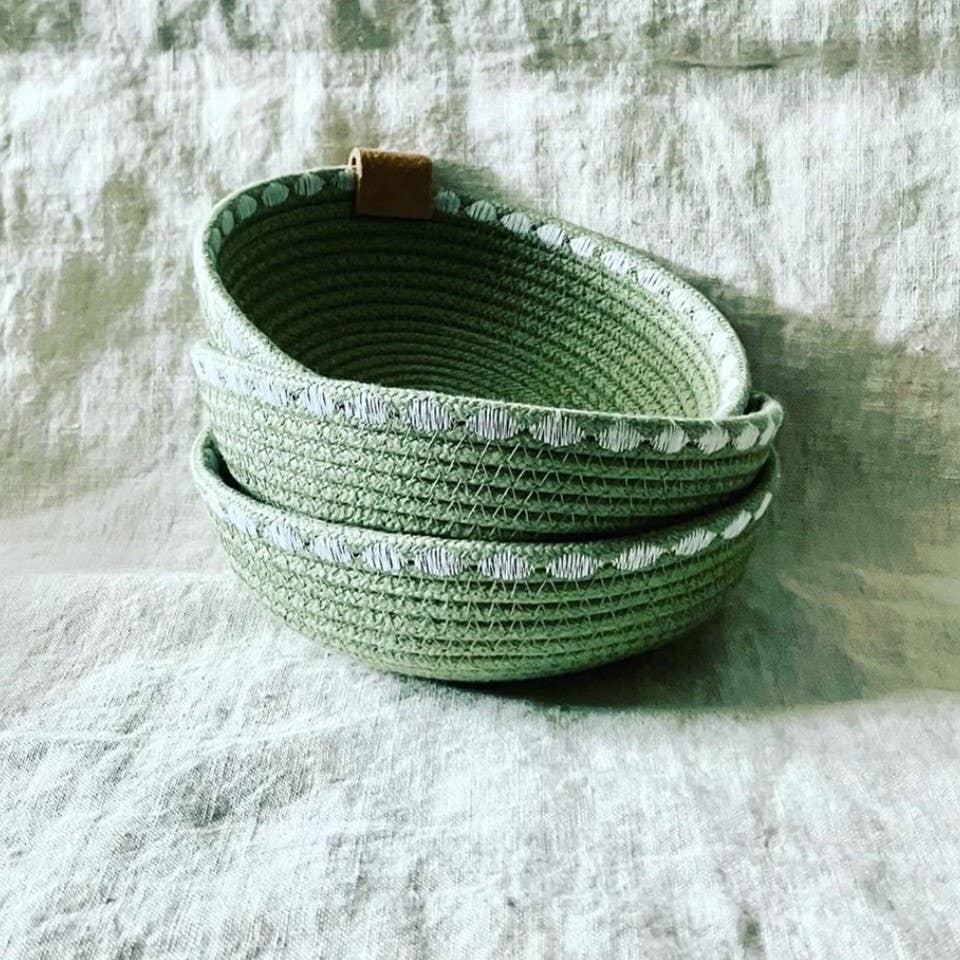 Artwork by Sandra Naufal - Sage Trinket Rope Bowl with Decorative Stitching