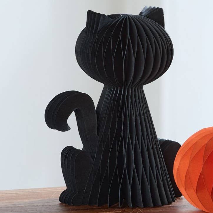 Your Heart's Content - Honeycomb Pumpkin Autumn Shelf Sitter, Halloween Table, Cat