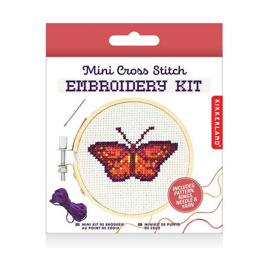 Kikkerland Design Inc - Mini Cross Stitch Embroidery Kit - Butterfly